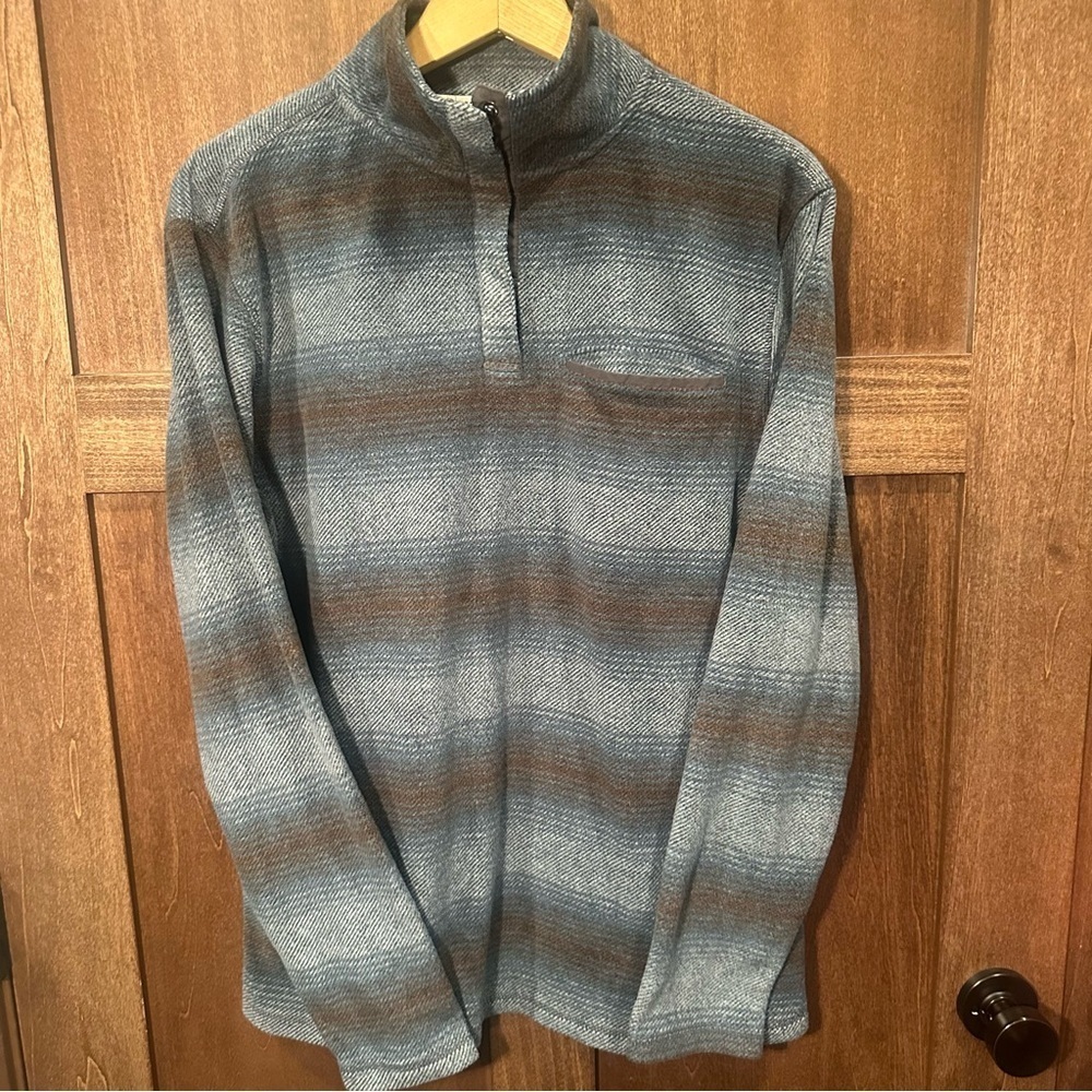 Men's Blue and Brown Striped Half-Zip Pullover